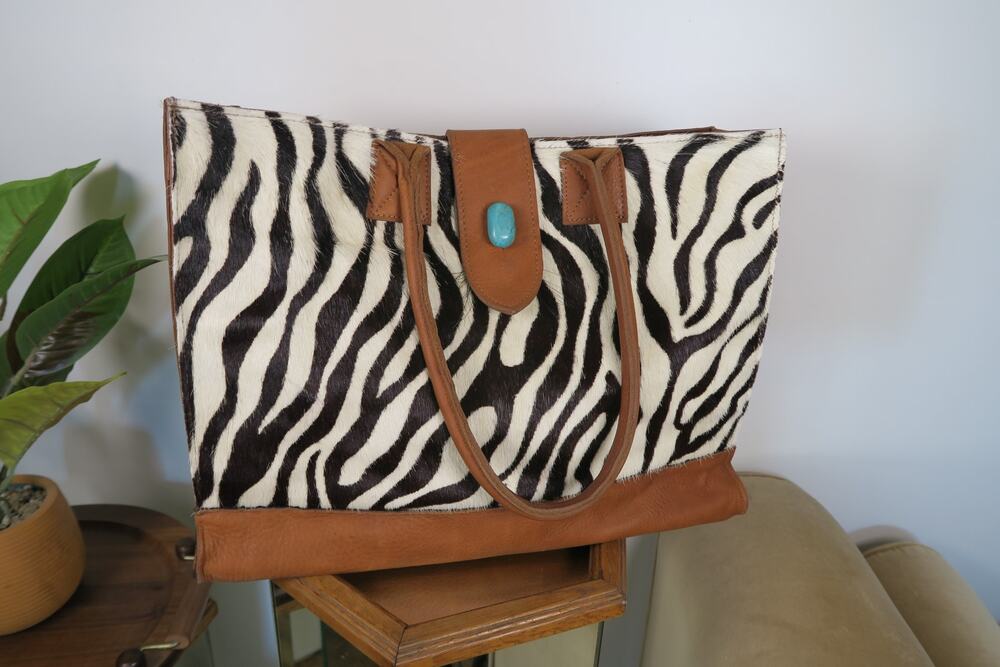 Handcrafted Two Bar West Zebra Print Tote Bag